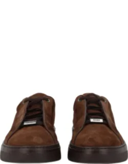 Brown Calf Leather Sneakers With Lace-up Closure And Durable Rubber Sole