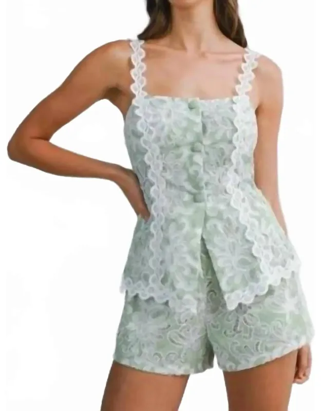 La Palma Stripe Eyelet Lace Cami And Shorts Set
