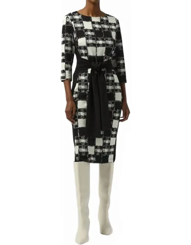 Jacquard Sweater Plaid Sheath Dress
