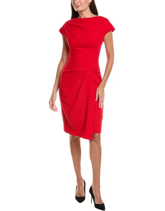 Crepe Cap Sleeve Sarong Sheath Dress