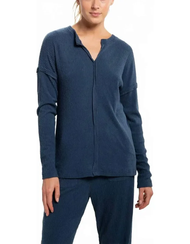 Ribbed Chill Lounge Pullover With Notched Neckline