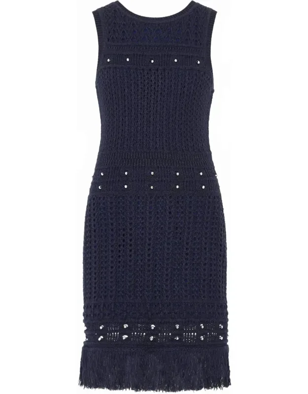 Beaded Fringe Knit Shell Dress