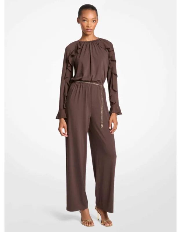 Ruffled Stretch Matte Jersey Belted Jumpsuit