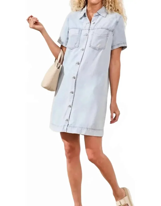 Button Front Flowy Denim Mini Shift Dress