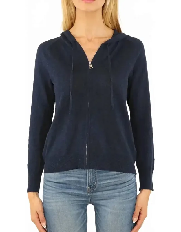 Cotton And Linen Raglan Sleeve Zip Front Hoodie