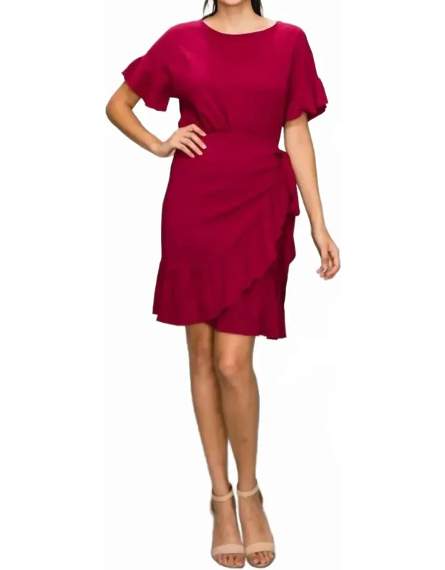 Ruffle Hem Mini Wrap Dress