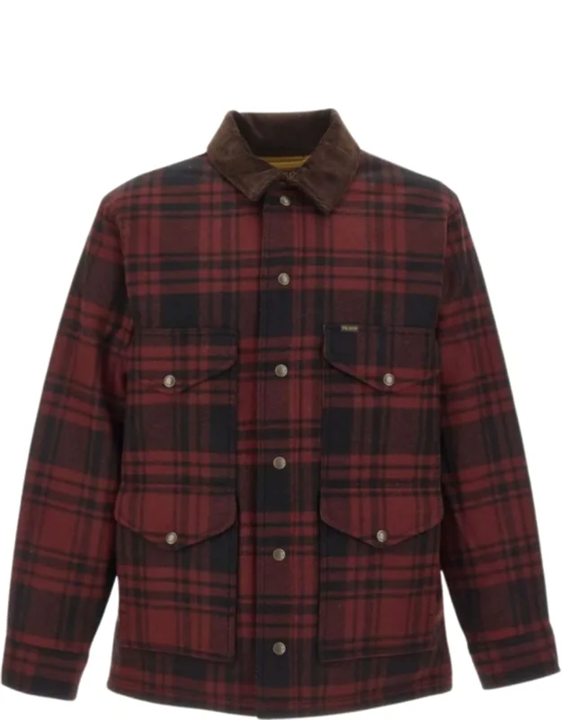 Insulated Checked Jacket With Corduroy Collar And Flap Pockets