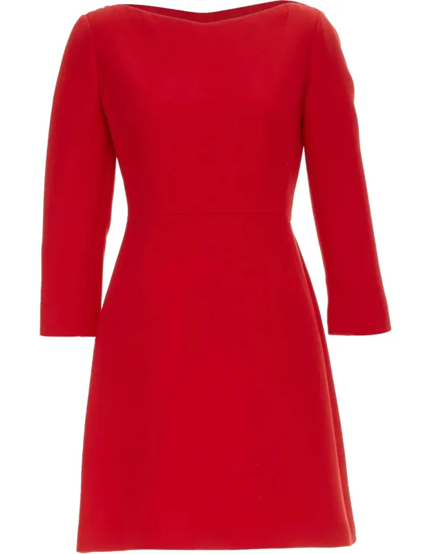Wide V-neck Wool Silk A-line Dress