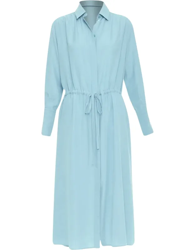 Silk Drawstring Long Sleeve Shirt Dress