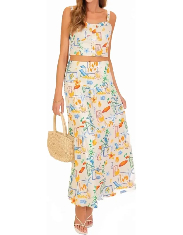 Vacay Santorini Postcard Top & Maxi Skirt Set