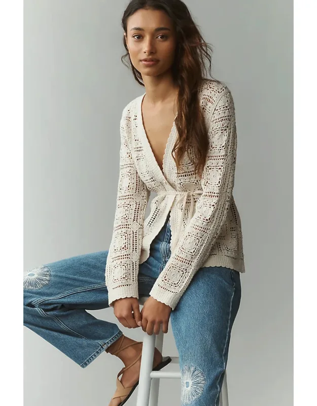 V-neck Crochet Knit Top