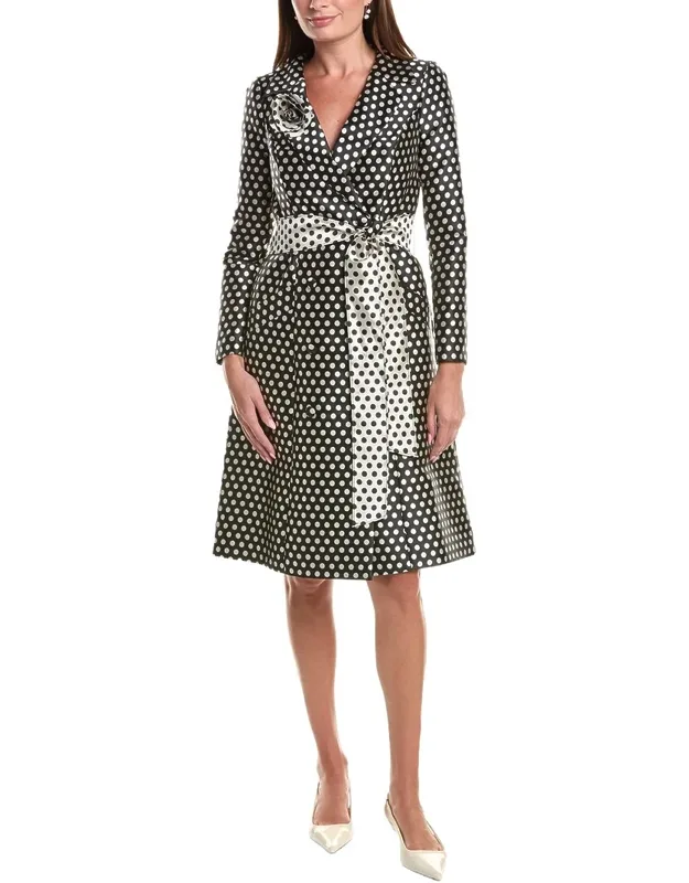 Mikado Polka Dot Flower Corsage Coat Dress