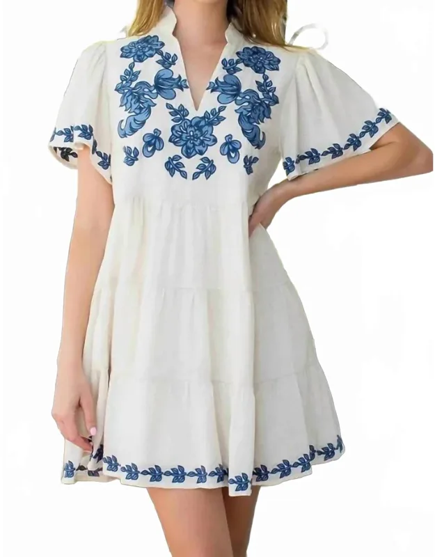 Flutter Sleeve Embroidered Dress
