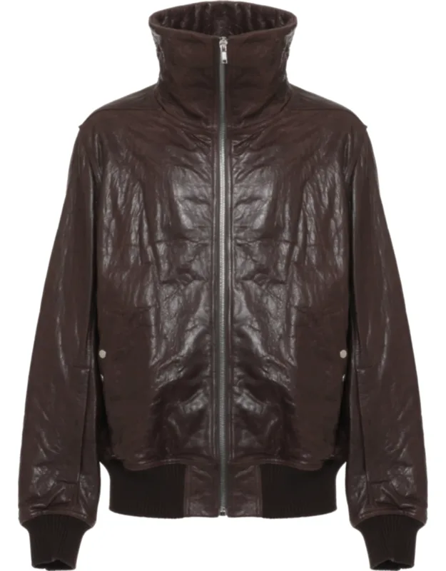 Leather High-neck Bomber Jacket