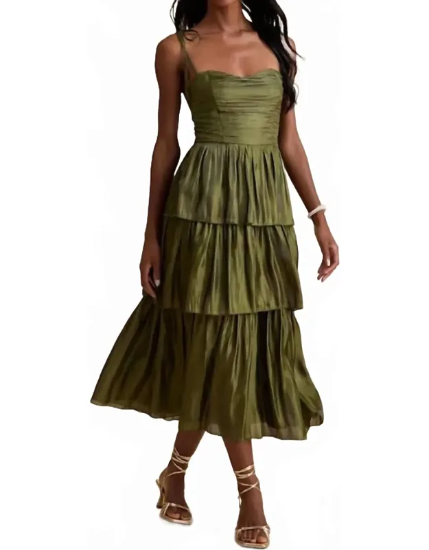 Tennon Plisse Tiered Midi Dress