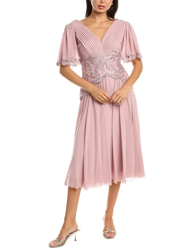 Embroidered Chiffon Midi Dress