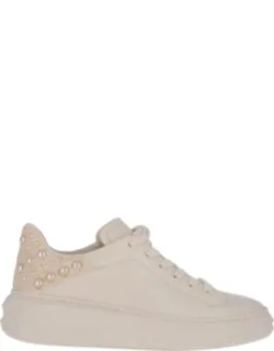 Leather Textured Sole Pearl Detail Sneakers