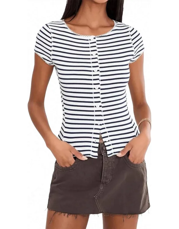 Most Wanted Striped Cardigan - Short Sleeves, Button Closure