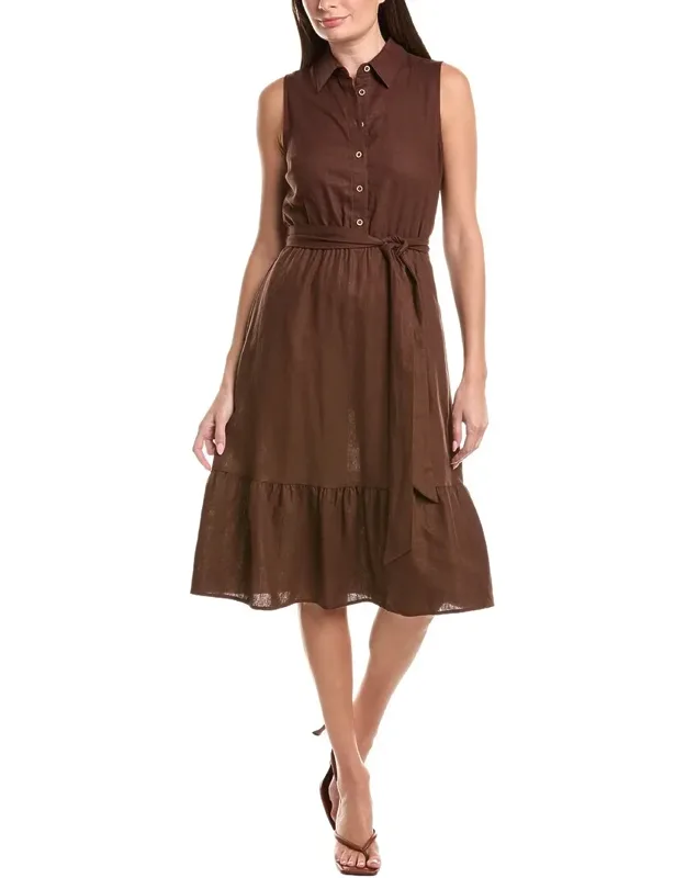 Belted Linen-blend Midi Shirtdress