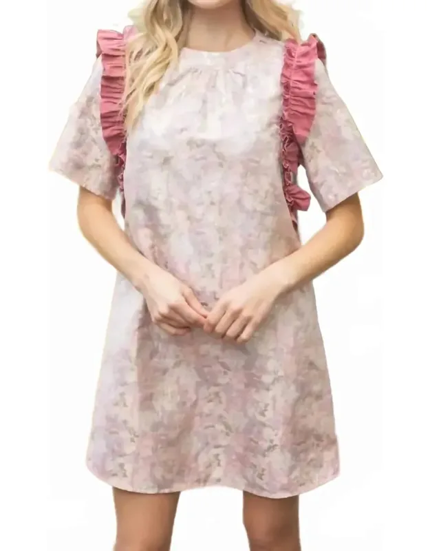 Jacquard Contrast Ruffle Dress