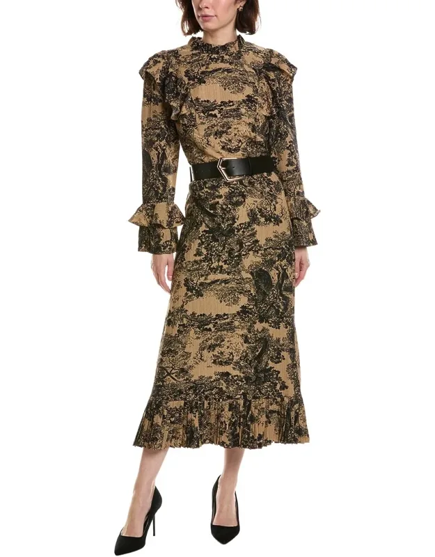 Tie Neck Bell Sleeve Midi Dress