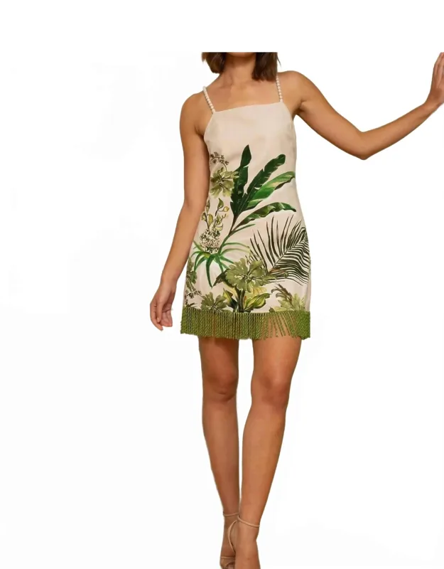 Parker Mini Dress With Spaghetti Straps And Fringe Hem