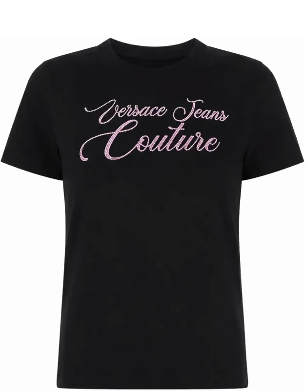 Cropped Cursive Logo Strass T-shirt