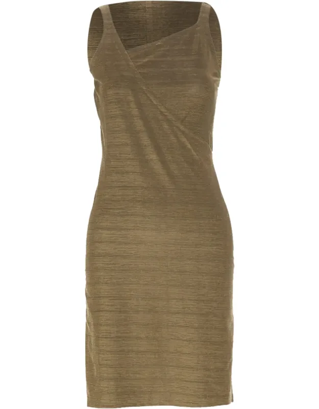 Vintage Gold Textured Metallic Look Crossover Wrap Dress