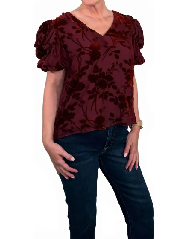 Velvet Burnout Puff Sleeve Top