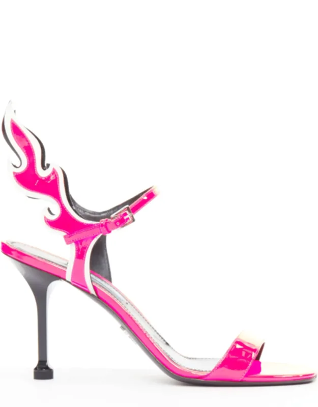 Flame Pink Patent Fire Mid Heel Sandals