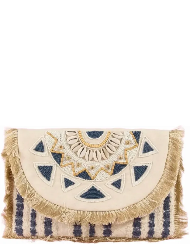 Beaded Fringe Trim Mandala Clutch Bag