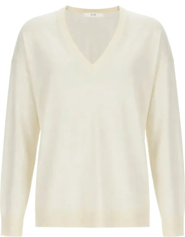 Lightweight Cashmere Sweater With V-neckline And Ribbed Details