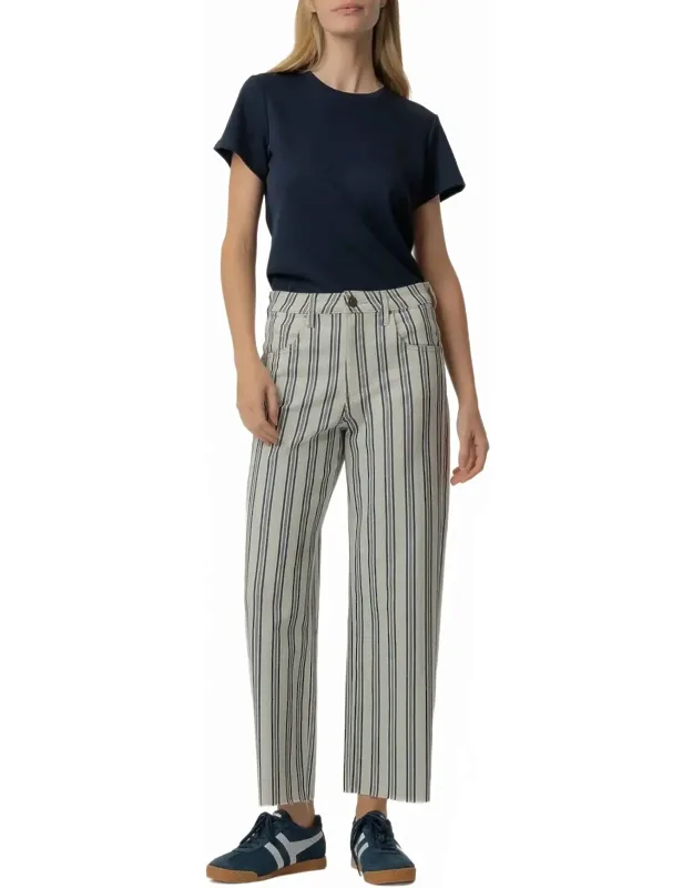 Stripe Twill High Rise Wide Straight Leg Pants