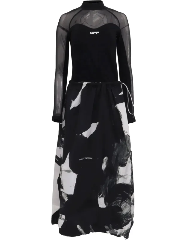Printed Mock Neck Maxi Dress
