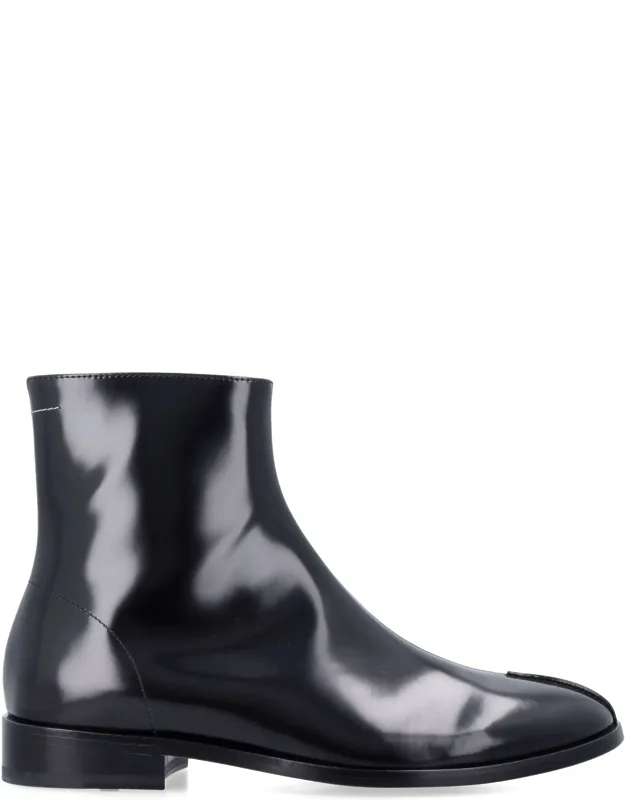 Anatomic Tapered Stacked Heel Leather Ankle Boots