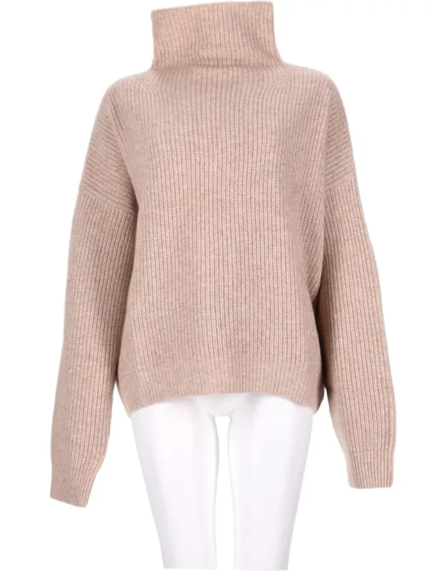 Ribbed Knit Sweater With High Turtleneck And Boxy Fit