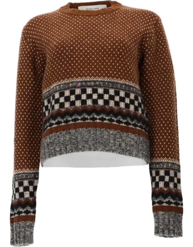 Knitted Sweater With Distinctive Patterns And Ribbed Details
