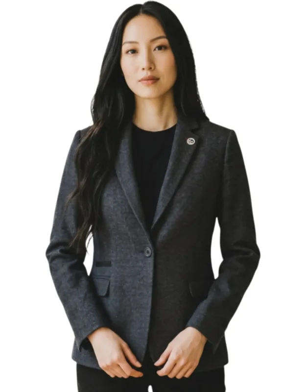 Wool Tweed Herringbone Check Blazer