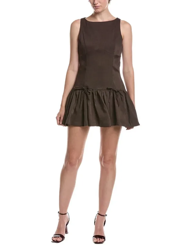 Mini Dress With Ruched Skirt And Round Neck
