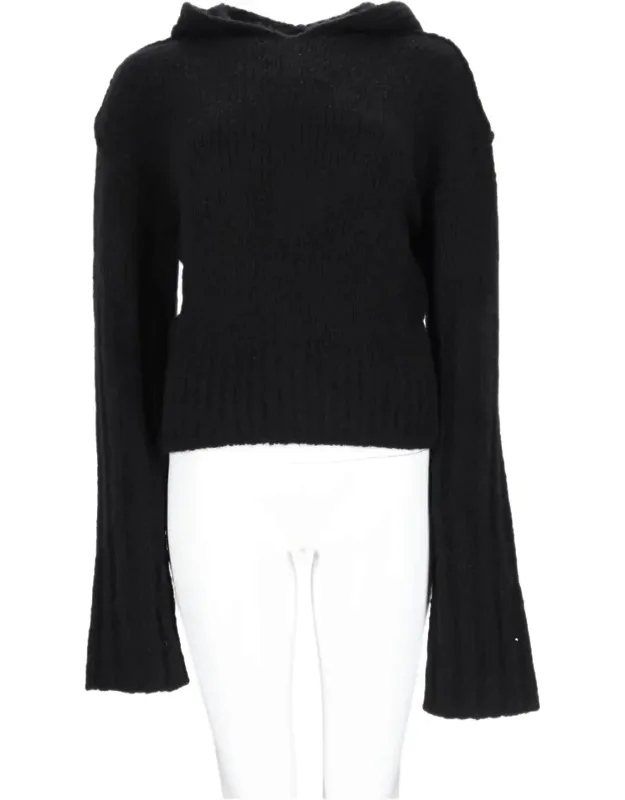 Cropped Knit Sweater With Flared Sleeves And Hood