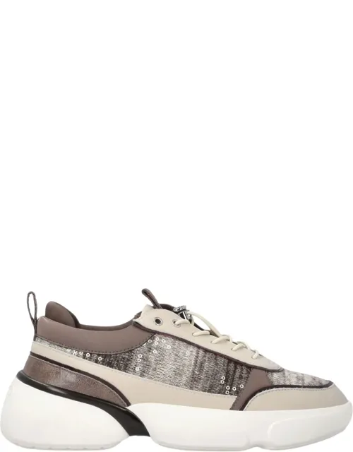 Chunky Sole Sequined Textured Fabric Sneakers