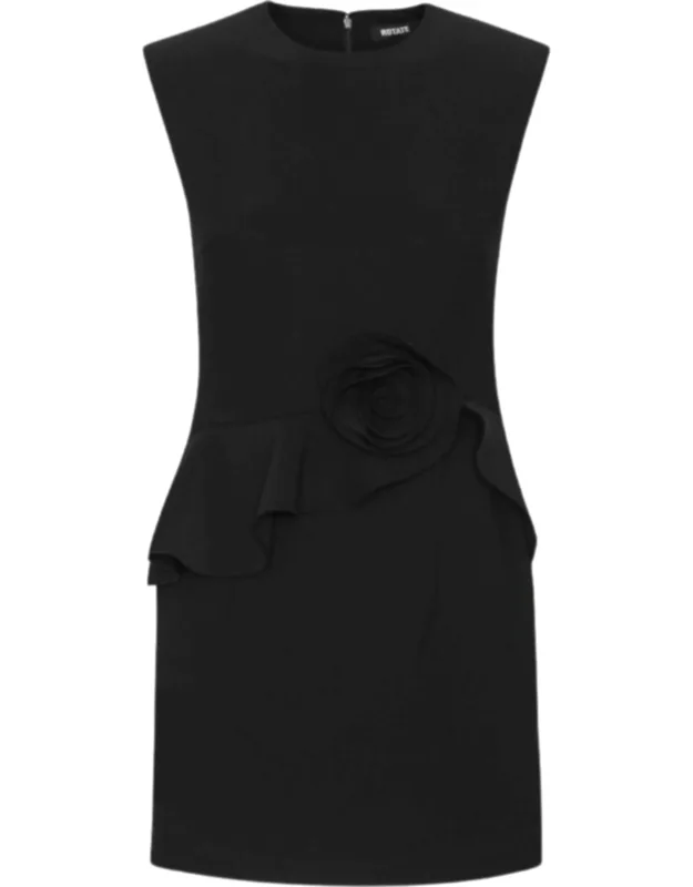 Rose Applique Waist Ruffled Mini Dress