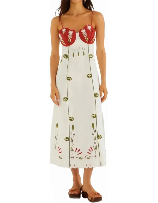 Tulip Richilieur Embroidered Linen Midi Dress