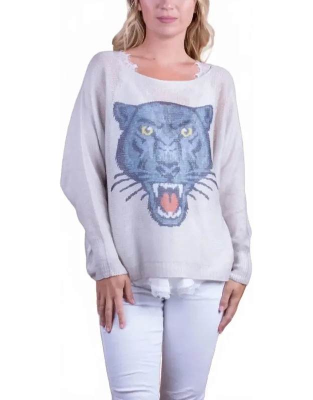 Emy Batwing Sweater With Panther Print