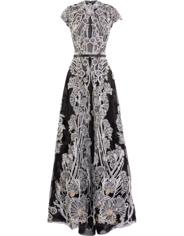 Embellished Embroidered Tulle A-line Dress