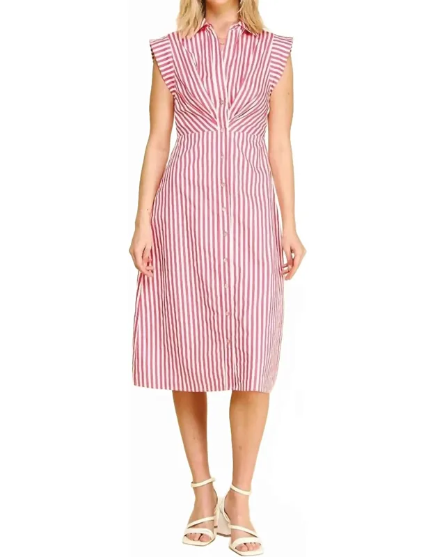 Striped Button Down Midi Dress