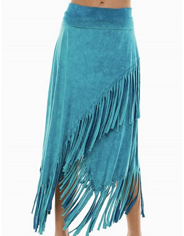 High Low Diagonal Fringe Skirt