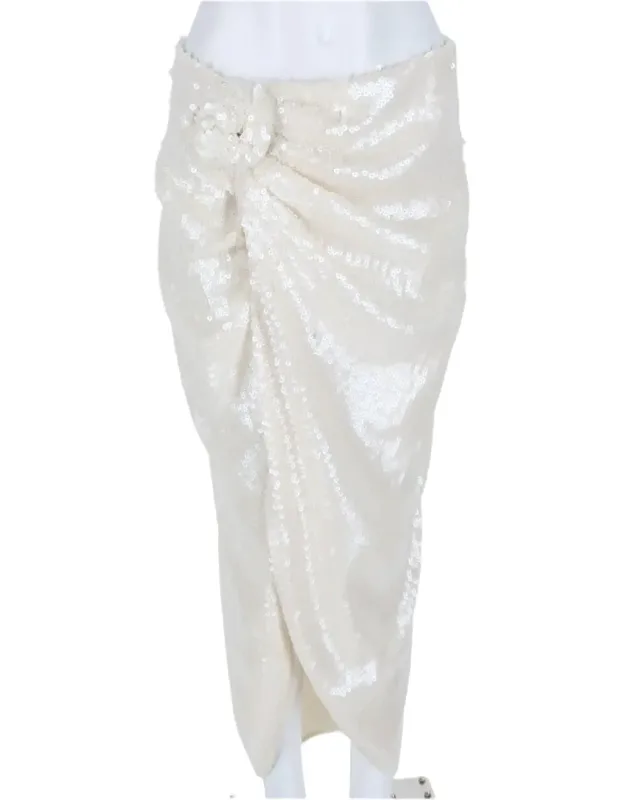 Knee-length Skirt With Textured Sequin Finish And Floral Detail