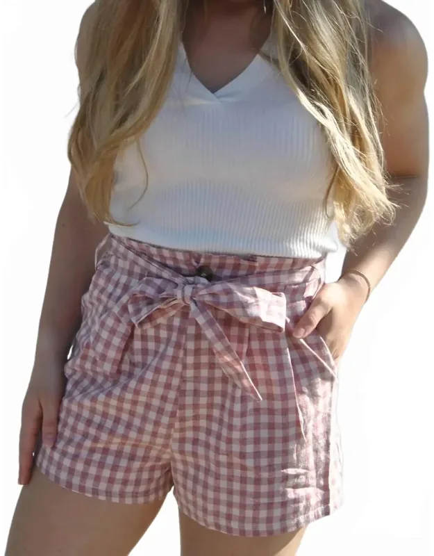 High Waist Checkered Paperbag Shorts