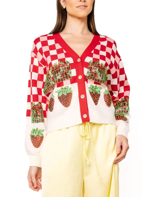 Checkered Strawberry Cardigan